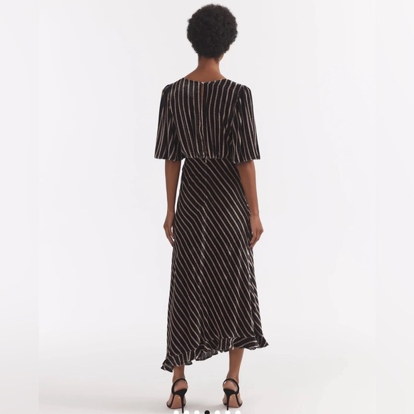 Saloni Vida asymmetric striped velvet-jacquard midi dress size US 14. - Picture 7 of 17